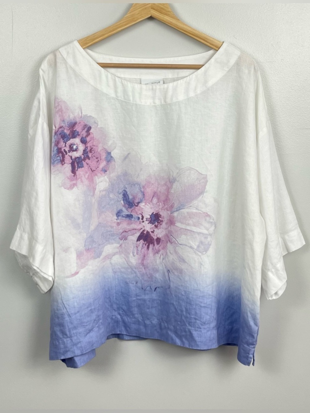 J.Jill PureJill 100% linen watercolor floral boxy wide neck top, medium.